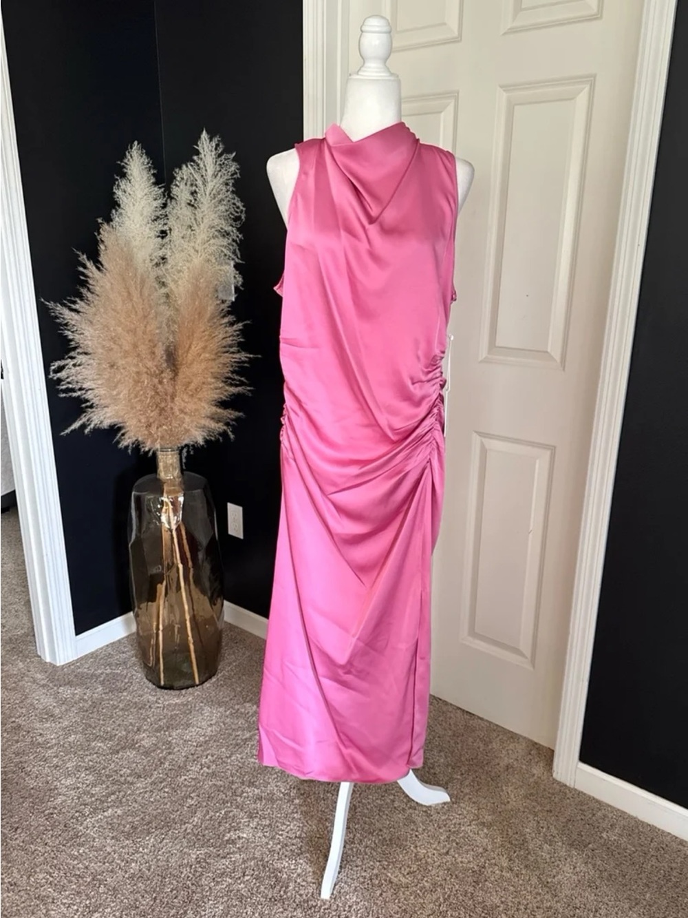 NWT Parker The Ayla Satin ruched Midi Dress in Pink size 16 - Picture 5 of 12
